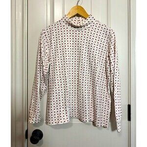 Lands End Women Medium Mock Neck Top Snowflake Cotton Long Sleeve Christmas Top